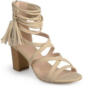 Women’s JG Strappy Tassel Heels, Size 8, tan brown, sandals